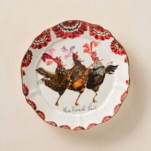 Anthropologie Inslee Fariss 12 Days Of Christmas French Hens Dessert Plate